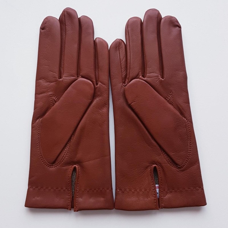 Gants en Cuir d'Agneau Cognac Henri Doublure Cachemire.