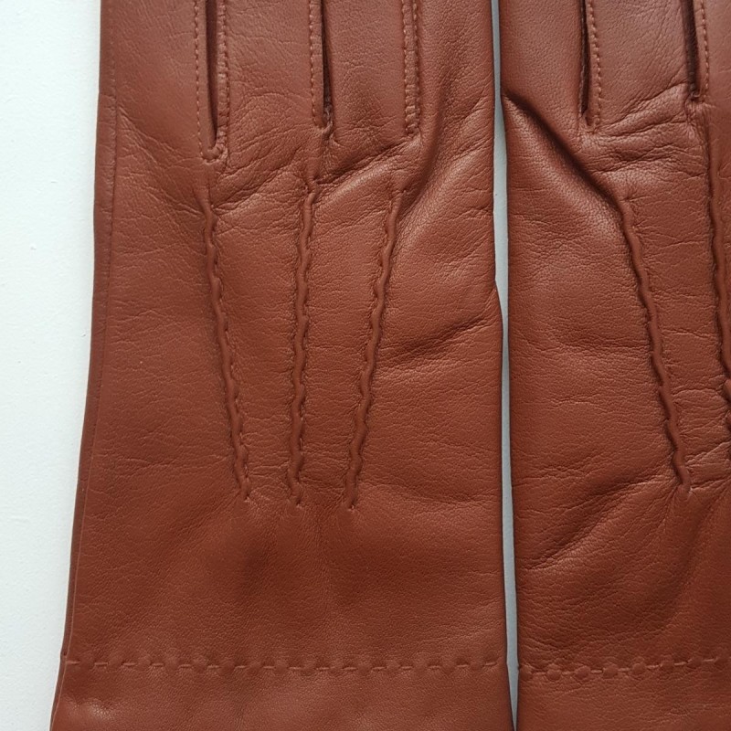 Gants en Cuir d'Agneau Cognac Henri Doublure Cachemire.