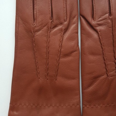 Gants en Cuir d'Agneau Cognac Henri Doublure Cachemire.