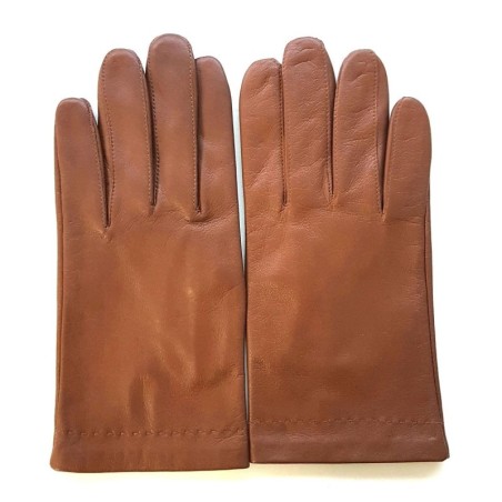 Gants en Cuir d'Agneau Cognac Raphaël Doublure Soie.
