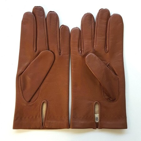 Gants en Cuir d'Agneau Cognac Raphaël Doublure Soie.