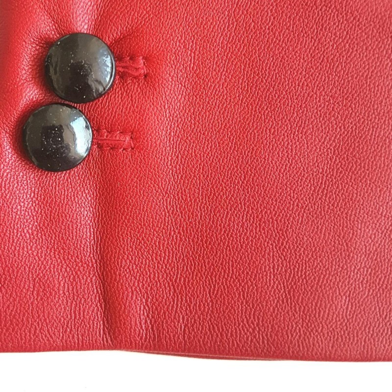 Gants en Cuir d'Agneau Rouge Noir Clémentine Doublés Soie.