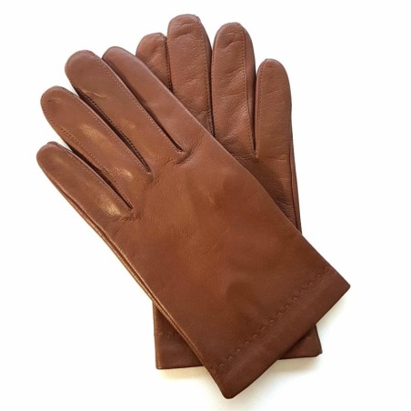 Gants en Cuir d'Agneau Cognac Raphaël Doublure Soie.