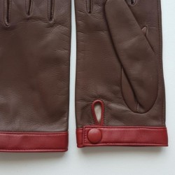 Gants en Cuir d'Agneau Marrons Rouges Tippi Doublés Soie.