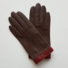 Gants en Cuir d'Agneau Marrons Rouges Tippi Doublés Soie.