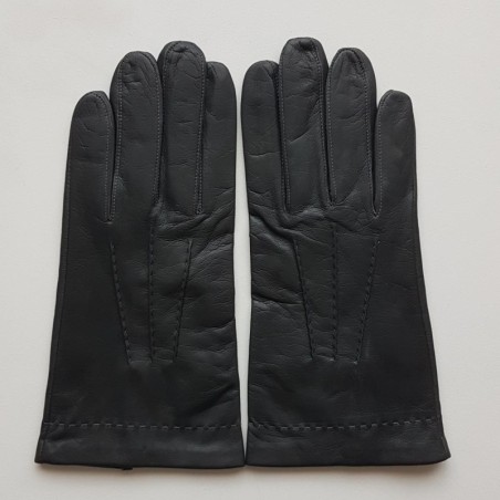 Gants en Cuir d'Agneau Gris Henri Doublés Soie.