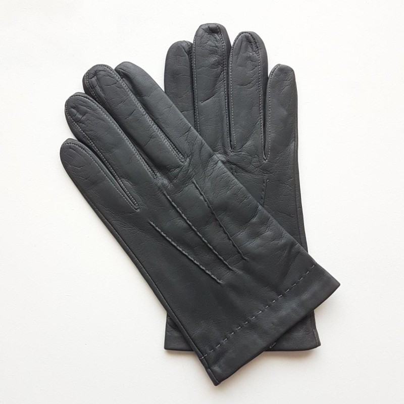 Gants en Cuir d'Agneau Gris Henri Doublés Soie.