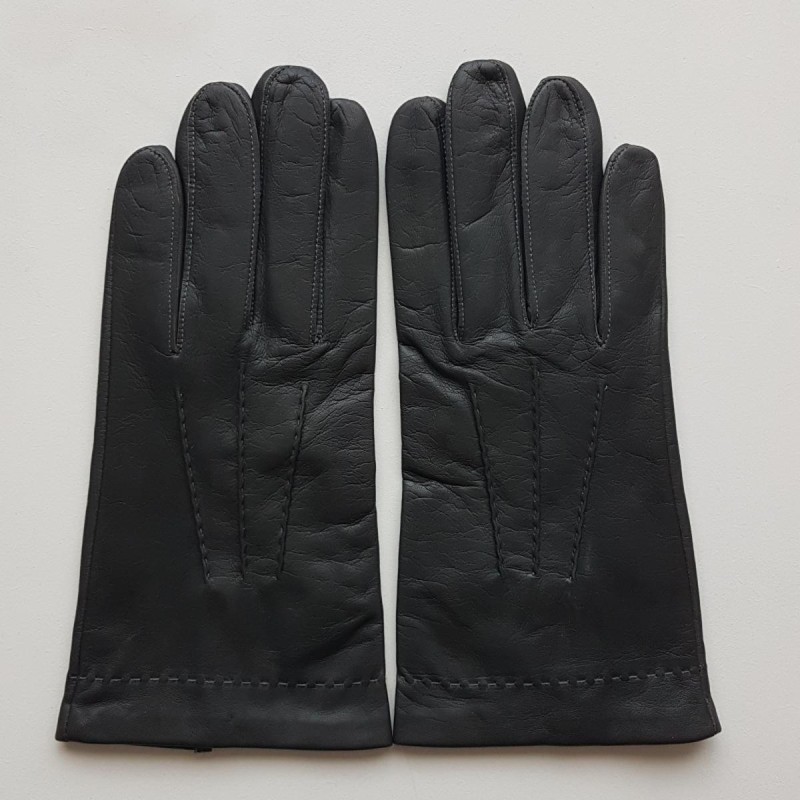 Gants en Cuir d'Agneau Gris Henri Doublés Soie.