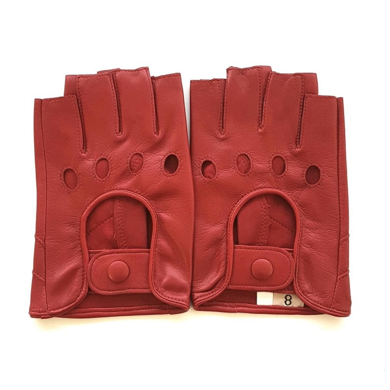 Mitaines en Cuir d'Agneau Rouges Pilote Non Doublés.