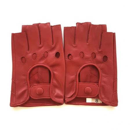 Mitaines en Cuir d'Agneau Rouges Pilote Non Doublés.