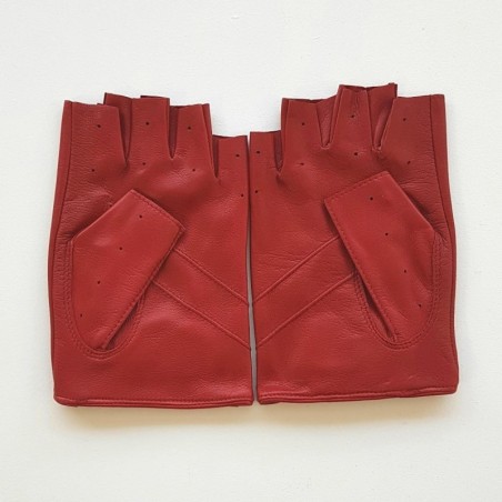 Mitaines en Cuir d'Agneau Rouges Pilote Non Doublés.