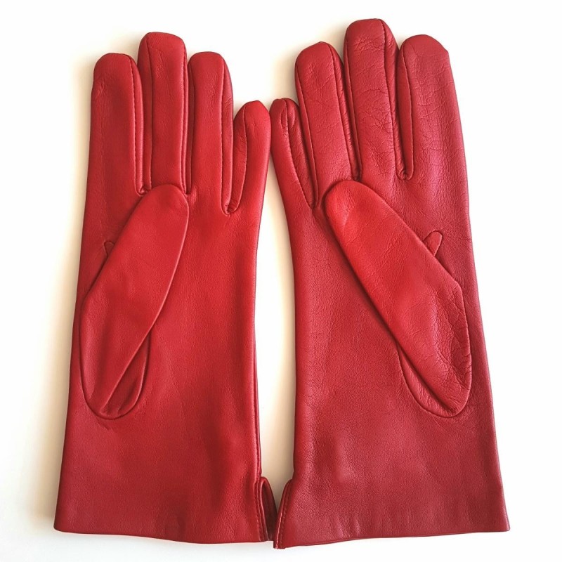 Gants en Cuir d'Agneau Rouge Noir Clémentine Doublés Soie.
