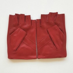 Mitaines en Cuir d'Agneau Rouges Pilote Non Doublés.