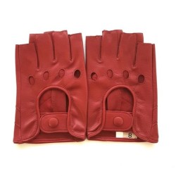 Mitaines en Cuir d'Agneau Rouges Pilote Non Doublés.