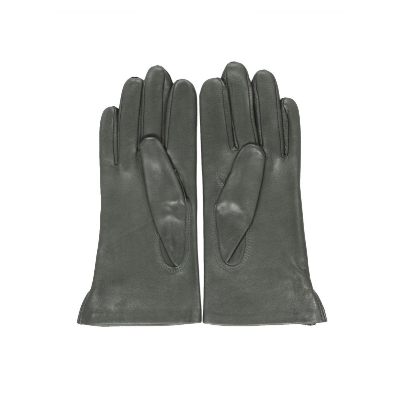 Gants en Cuir d'Agneau Kaki, Vert Clémentine, Doublés en Soie.