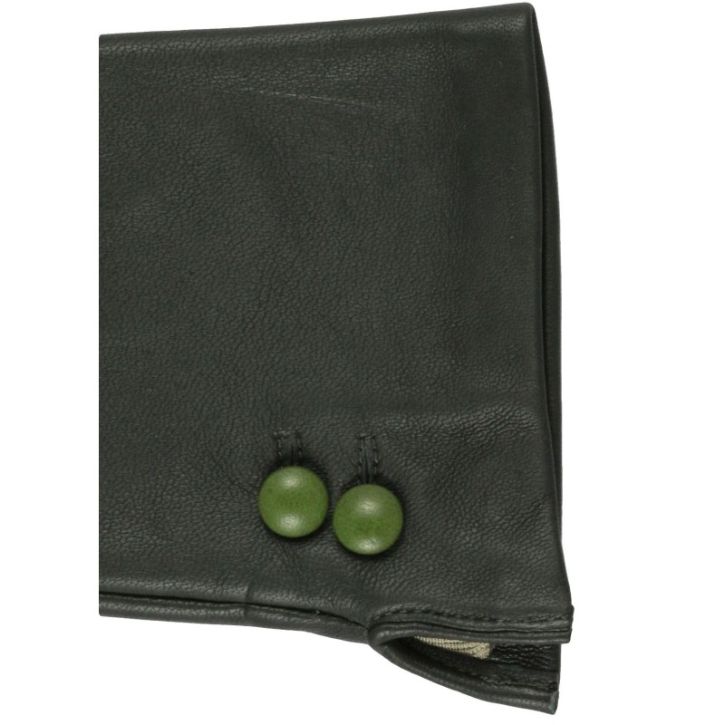 Gants en Cuir d'Agneau Kaki, Vert Clémentine, Doublés en Soie.