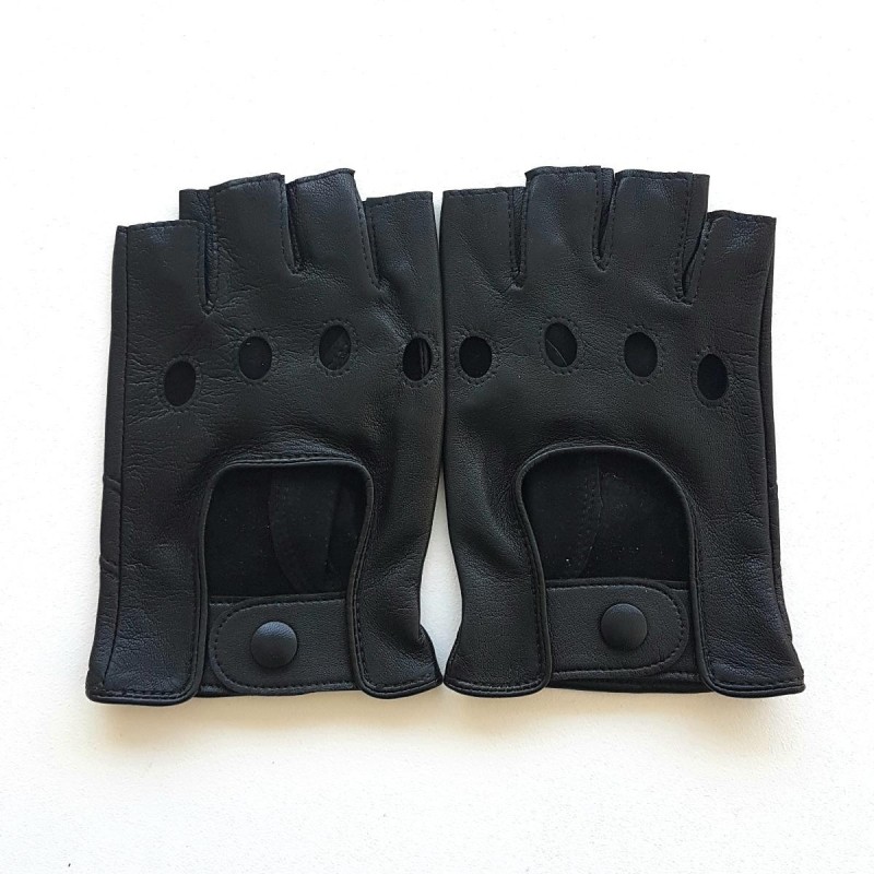 Mitaines en Cuir d'Agneau Noir Pilote Non Doublés.