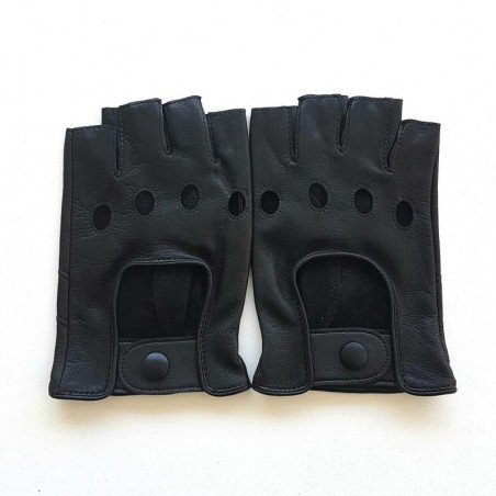 Mitaines en Cuir d'Agneau Noir Pilote Non Doublés.