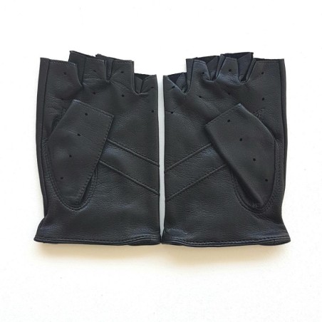 Mitaines en Cuir d'Agneau Noir Pilote Non Doublés.