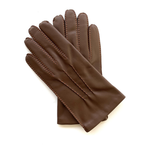 Leather gloves of lamb havana and orange"PIERRE".