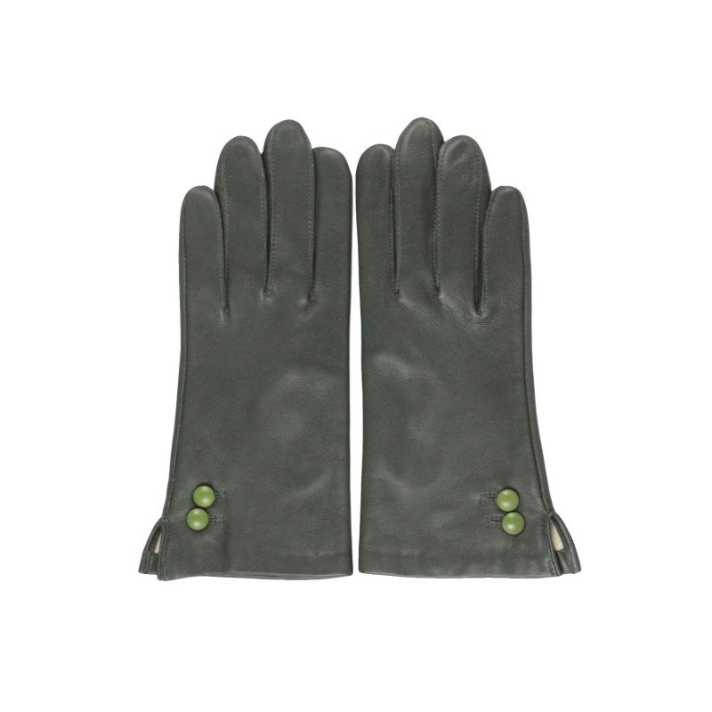 Gants en Cuir d'Agneau Kaki, Vert Clémentine, Doublés en Soie.
