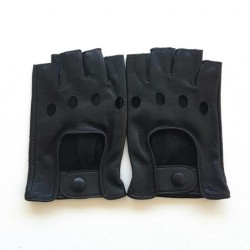 Mitaines en Cuir d'Agneau Noir Pilote Non Doublés.