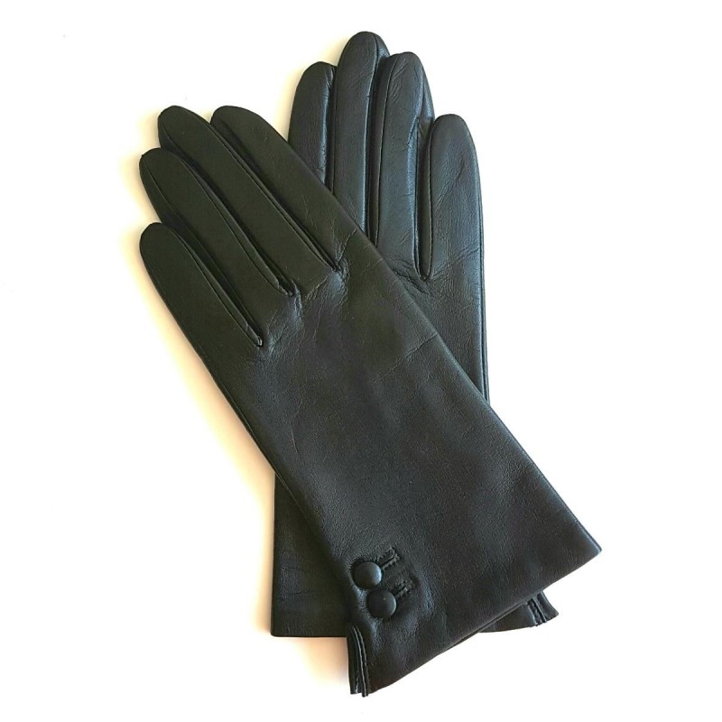Gants en Cuir d'Agneau Noir Clémentine Doublés Soie.