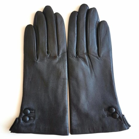 Gants en Cuir d'Agneau Noir Clémentine Doublés Soie.