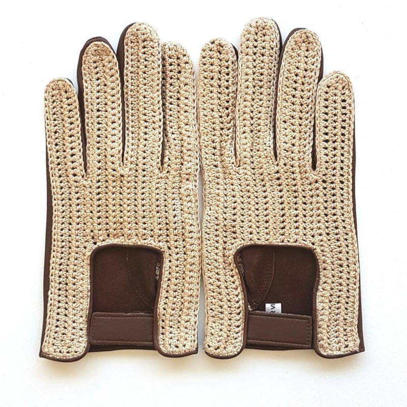 Gants en Cuir d'Agneau Crochet Coton havane Beige Abel Non doublés.