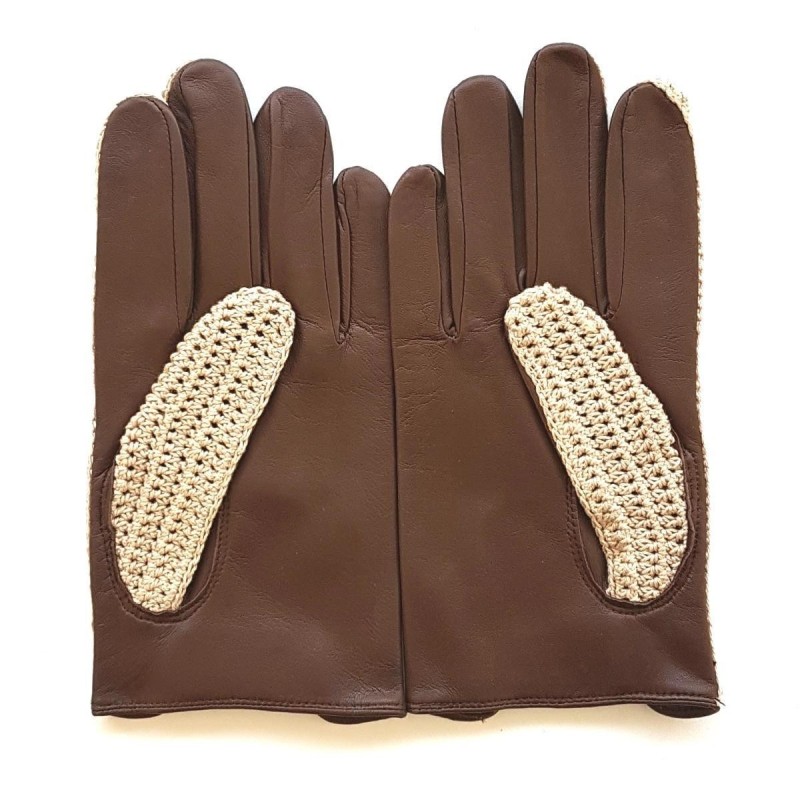 Gants en Cuir d'Agneau Crochet Coton havane Beige Abel Non doublés.
