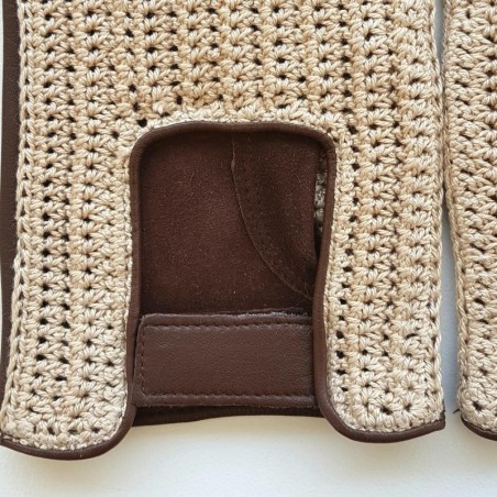 Gants en Cuir d'Agneau Crochet Coton havane Beige Abel Non doublés.