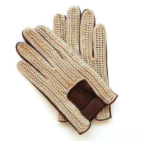 Gants en Cuir d'Agneau Crochet Coton havane Beige Abel Non doublés.