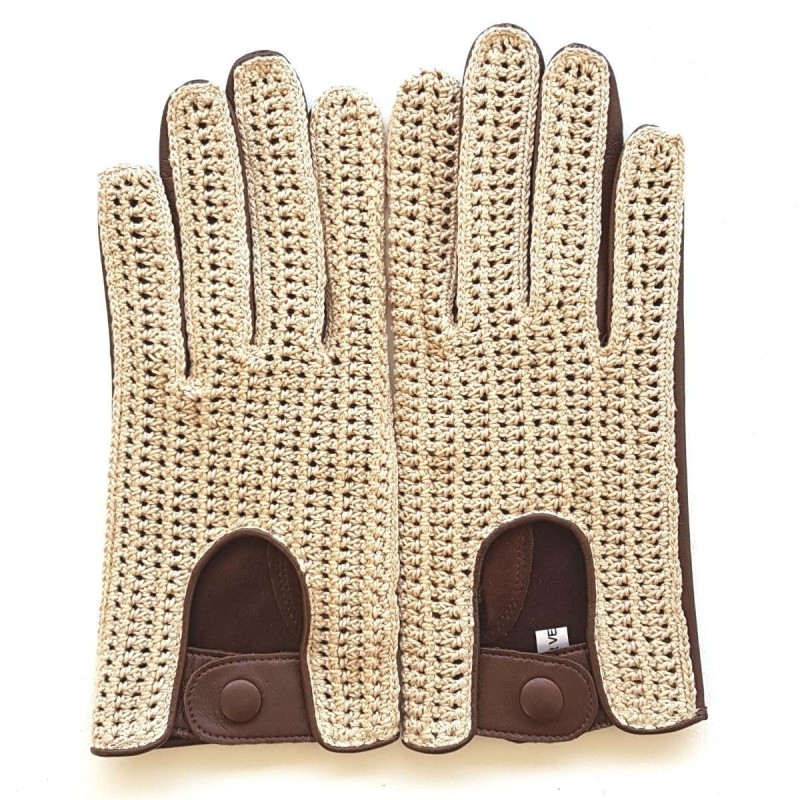 Gants en Cuir d'Agneau Crochet Coton Havane Beige Augustin Non doublés