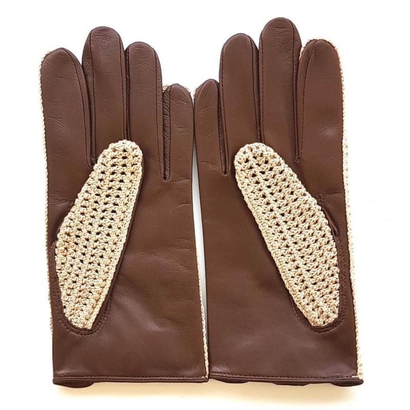 Gants en Cuir d'Agneau Crochet Coton Havane Beige Augustin Non doublés