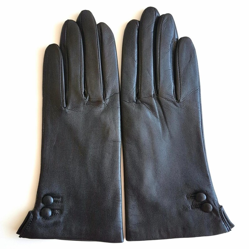 Gants en Cuir d'Agneau Noir Clémentine Doublés Soie.