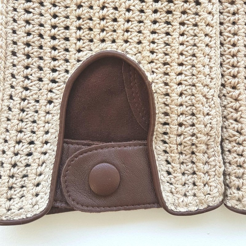 Gants en Cuir d'Agneau Crochet Coton Havane Beige Augustin Non doublés