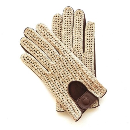 Gants en Cuir d'Agneau Crochet Coton Havane Beige Augustin Non doublés