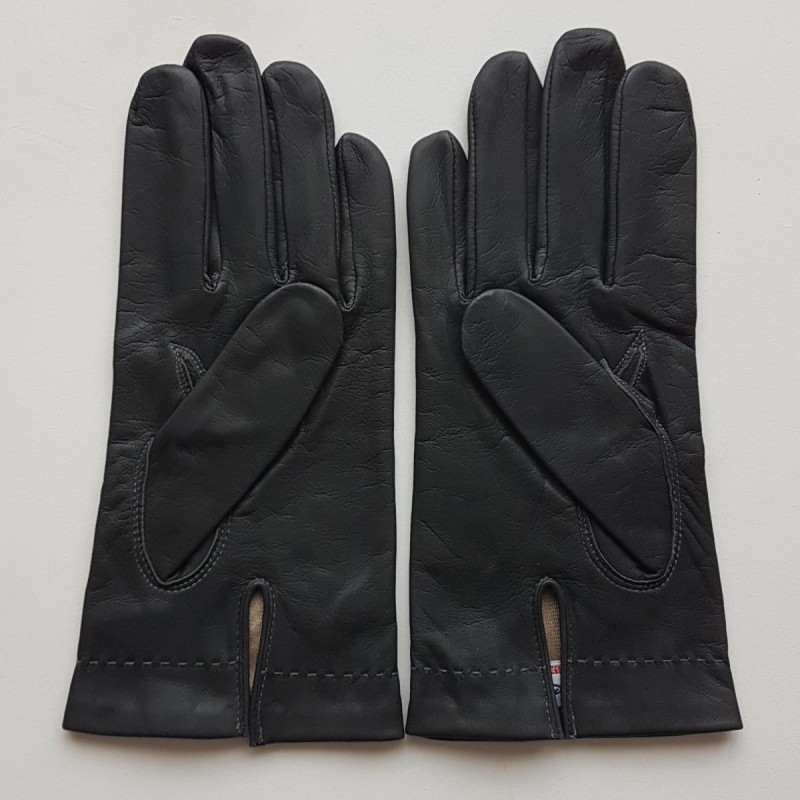 Gants en Cuir d'Agneau Gris Henri Doublés Cachemire.