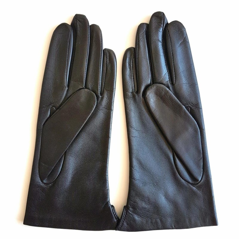 Gants en Cuir d'Agneau Noir Clémentine Doublés Soie.