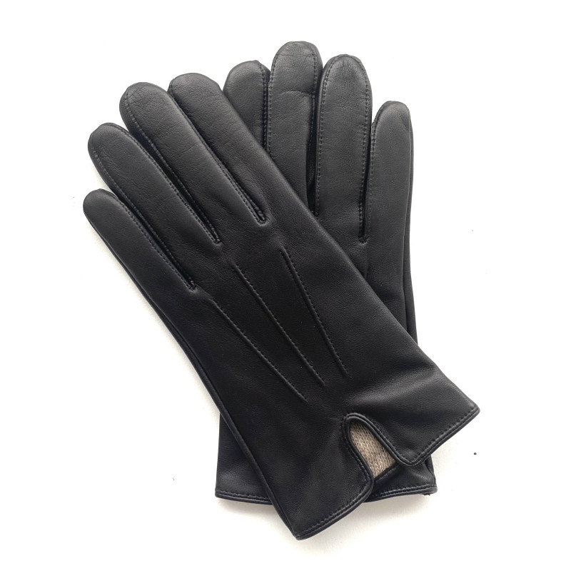 Leather Gloves of Lamb Black Cowboy Lining Silk.