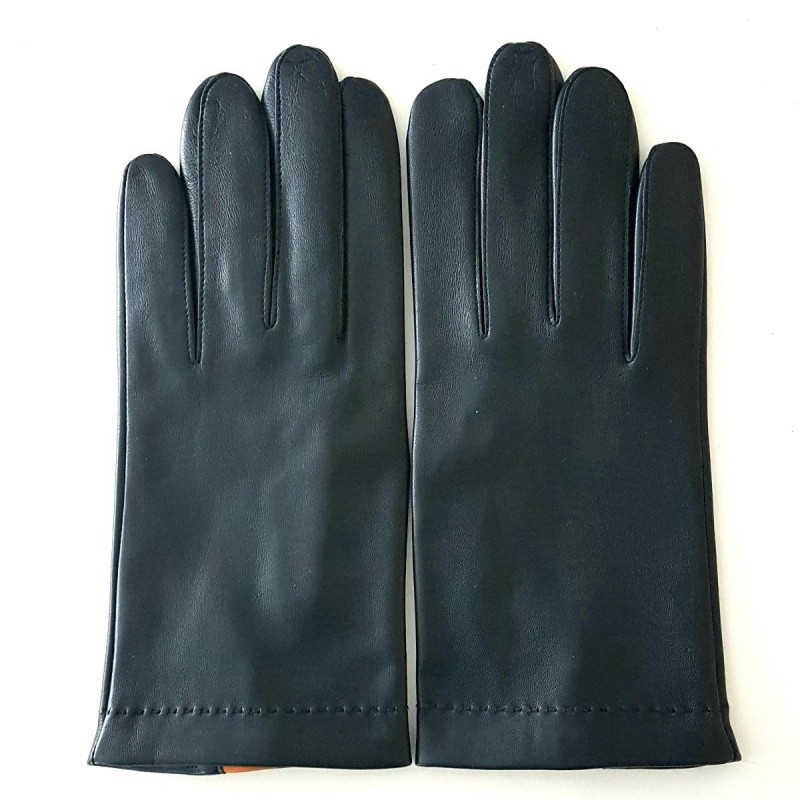 Gants en Cuir d'Agneau Navy Maïs Martin Doublés soie.