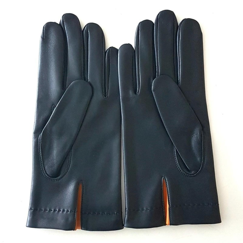 Gants en Cuir d'Agneau Navy Maïs Martin Doublés soie.