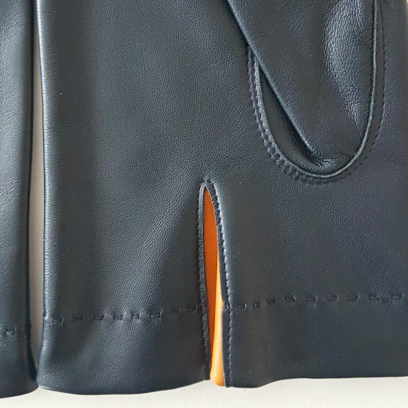 Gants en Cuir d'Agneau Navy Maïs Martin Doublés soie.