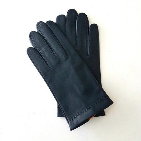 Gants en Cuir d'Agneau Navy Maïs Martin Doublés soie.