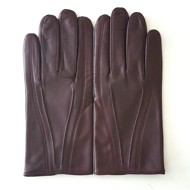 Gants en Cuir d'Agneau Bordeaux Steeve Doublés Soie.