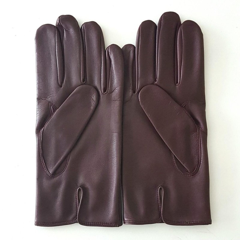 Gants en Cuir d'Agneau Bordeaux Steeve Doublés Soie.