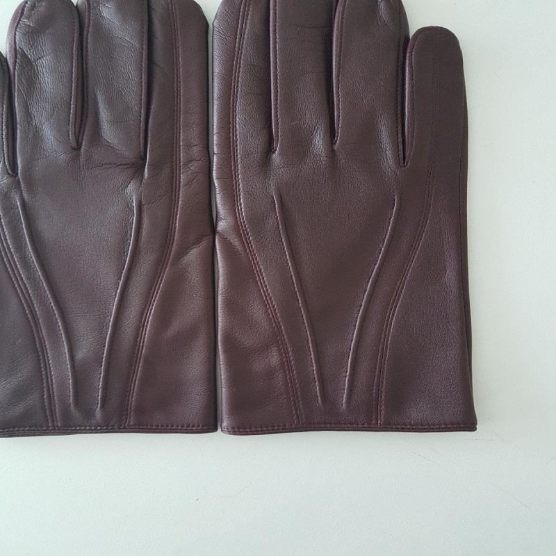 Gants en Cuir d'Agneau Bordeaux Steeve Doublés Soie.