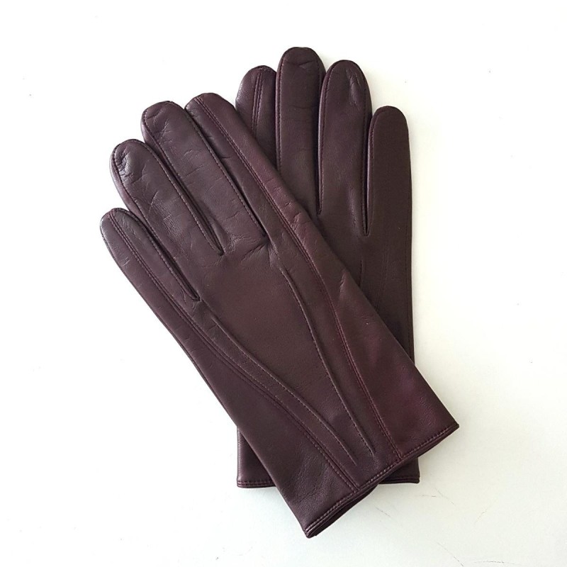 Gants en Cuir d'Agneau Bordeaux Steeve Doublés Soie.