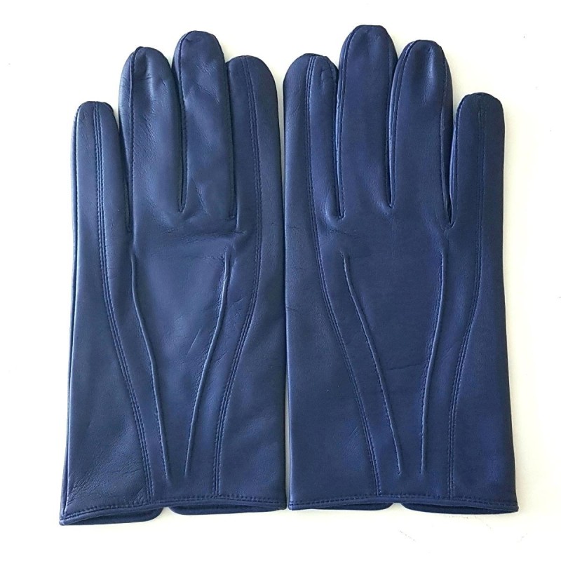 Gants en Cuir d'Agneau Blue berry Steeve Doublés Soie.