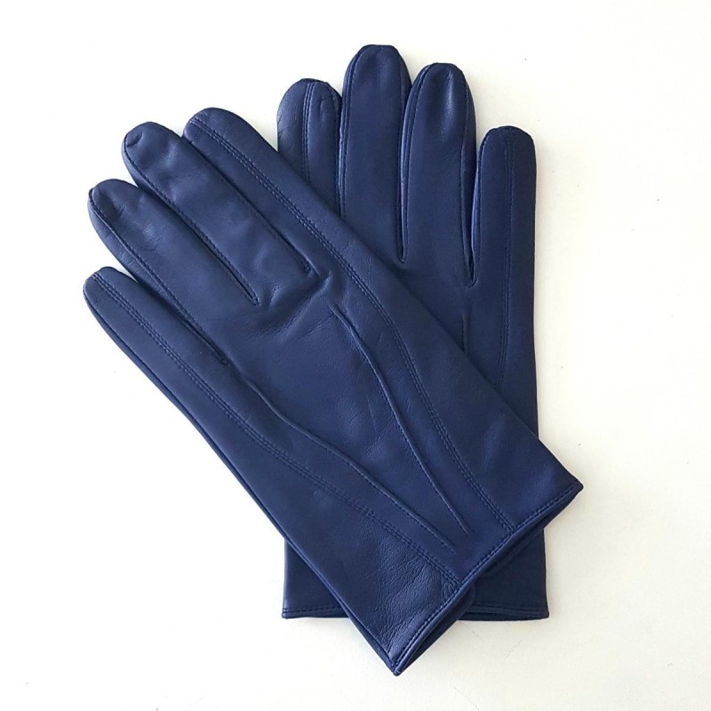 Gants en Cuir d'Agneau Blue berry Steeve Doublés Soie.